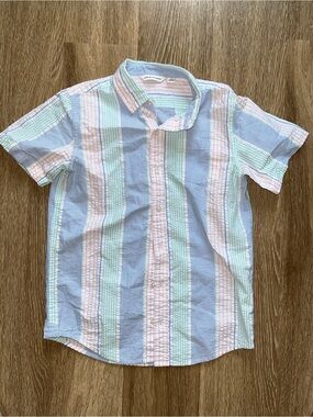 Janie and Jack Pastel Striped Short-Sleeve Button-Down — Blue, Pink & Mint